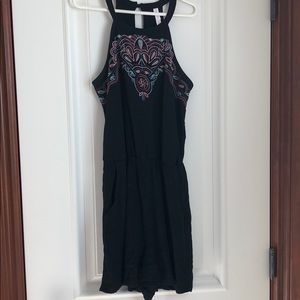 Black embroidered romper with pockets